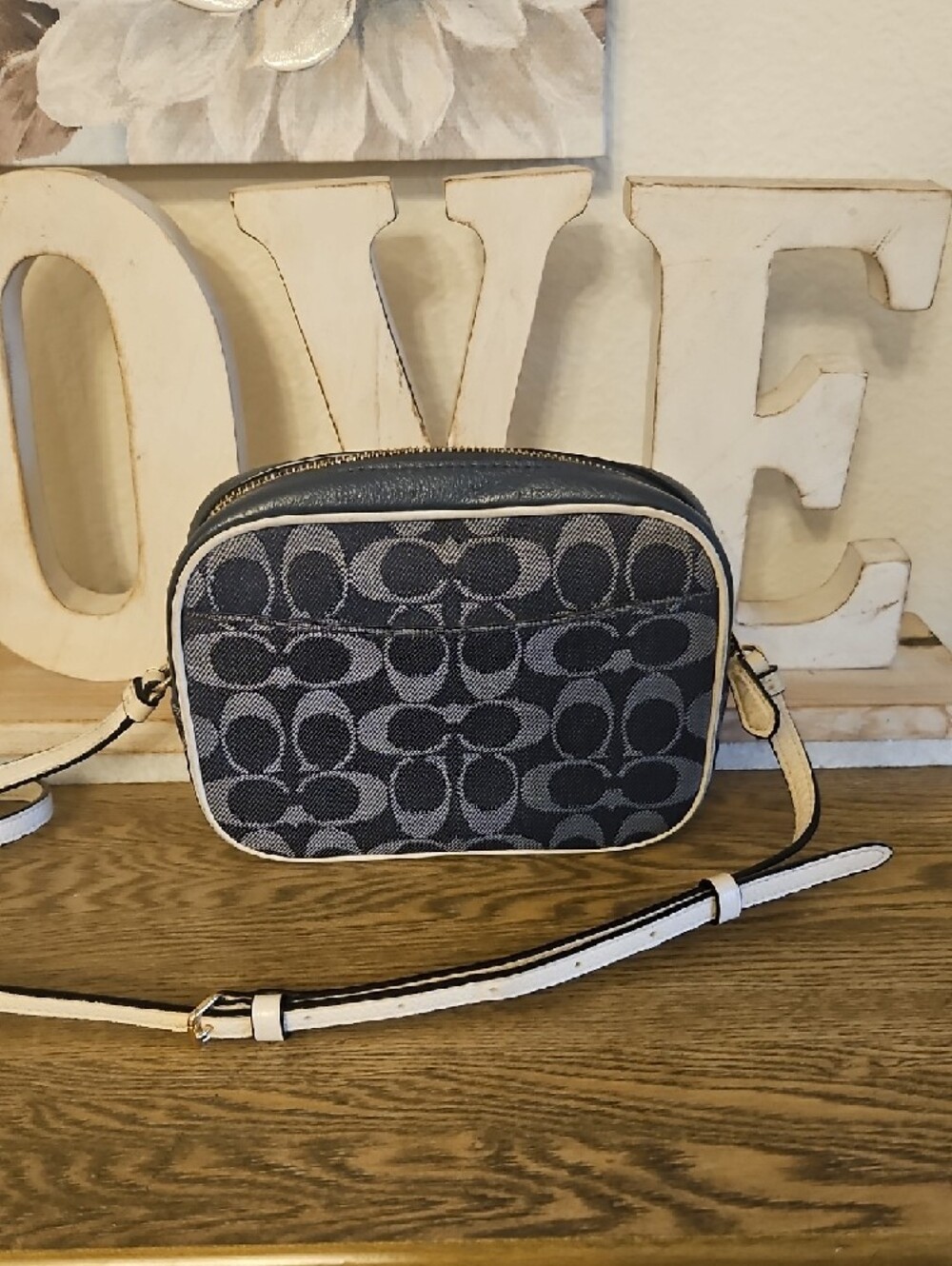 Coach Gray/Denim Signature Canvas Crossbody with Cream Trim - Picture 2 of 5